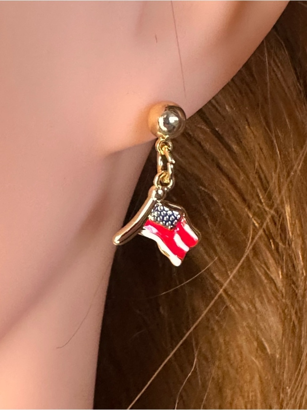 Gold American Flag Dangle Earrings | Handmade Patriotic Jewelry 250 Anniversary